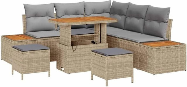 vidaXL Gartensofa-Set aus Poly Rattan in Beige mit 8-teiligem Lounge-Set, Kissen und Stauraumfunktion - Bild 1
