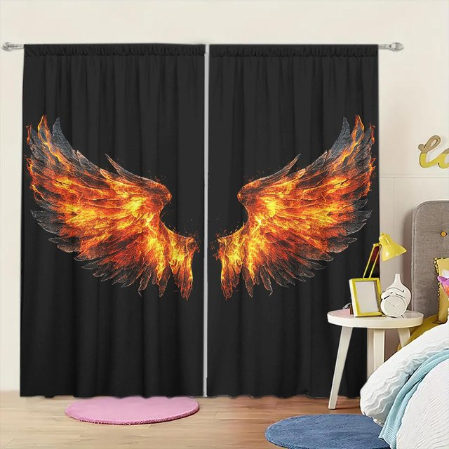 2er-Set dekorative Vorhänge mit schillerndem Flügel-Print von Household supplies MH, halbtransparent, B: 75 cm, H: 165 cm - Bild 1