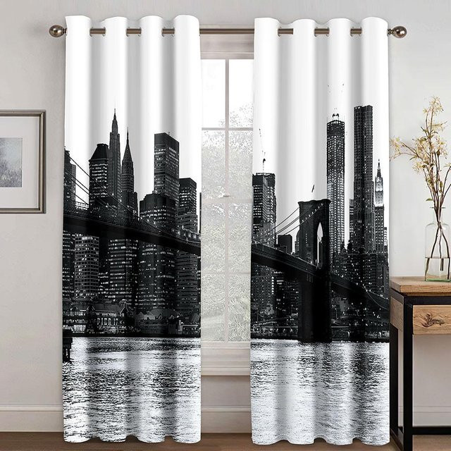Verdunkelungsvorhangpaneele New York City Nachtansicht mit Neon-Stadtlandschaft Motiv, 2er-Set, Mehrfarbig, Breite: 80 cm, Höhe: 184 cm - Bild 1