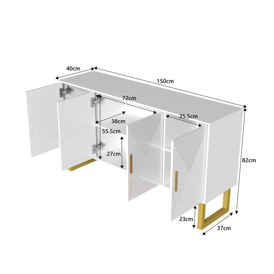 Modernes Sideboard Rbefeuly in Weiß und Elfenbein mit 4 Türen und einer Breite von 150 cm - Bild 2