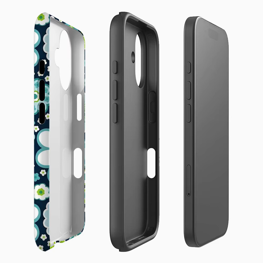 Handyhülle mit blauem und grünem Blumendruck für Apple iPhone 11 bis iPhone 17 Pro Max Plus mit doppelschichtiger Rückseite - Bild 2