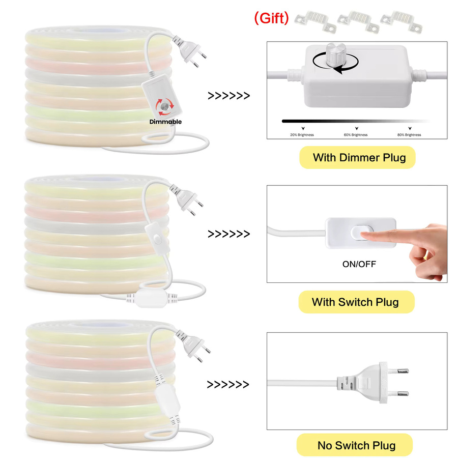 KISUFU COB LED Streifen Licht mit Dimmer und Stecker, IP65 wasserfest, 288 LEDs, 220V, Weiß, für Indoor und Outdoor Dekor - Bild 6