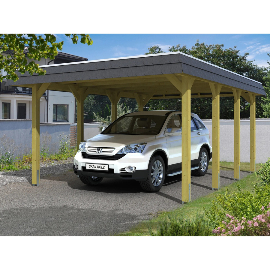 Skan Holz Carport Spessart aus Nadelholz in Grün mit flacher Dachform, B/T: 396 x 589 cm, Höhe: 244 cm - Bild 2