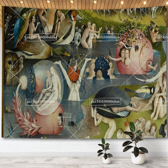 Hieronymus Bosch Garten der Lüste Wandteppich als Retro Wandkunst Dekoration, Mehrfarbig, Breite: 300 cm, Höhe: 180 cm - Bild 1