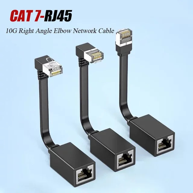 TLXT CAT7 Netzwerkverlängerungskabel flach, Ultra 10 G Ethernet LAN Adapterkabel mit RJ45-Stecker auf Buchse, 90-Grad Winkel-Winkel, Weiß - Bild 1