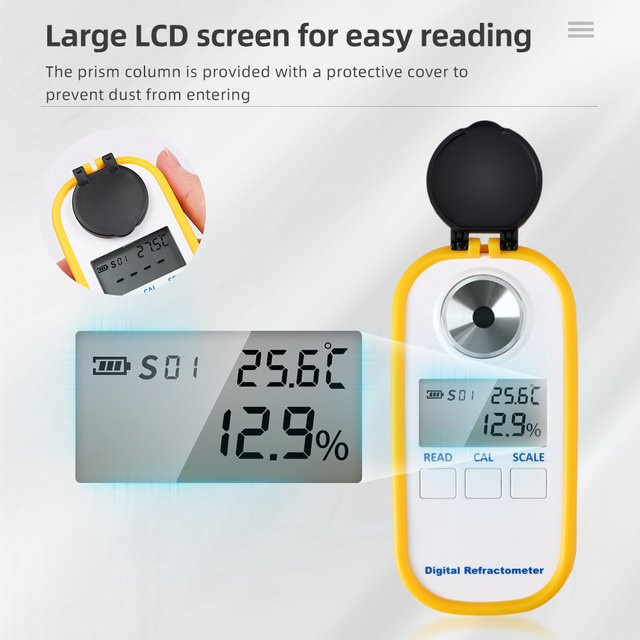 JUANJUAN Digitales Honig-Refraktometer mit ATC zur Messung des Zuckergehalts Brix in Gelb - Bild 1