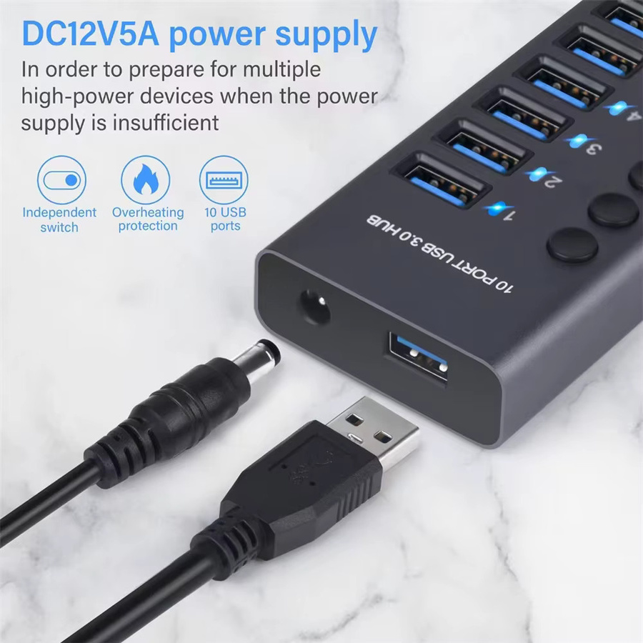 MZX USB 3.0 Hub Aluminium Multi Splitter Konzentrator in Grau für PC und Laptop - Bild 4