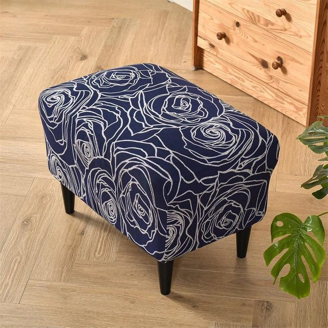 Elastischer Hockerbezug von Yiran Furniture in Grau mit Blumenmuster aus Spandex-Material - Bild 1
