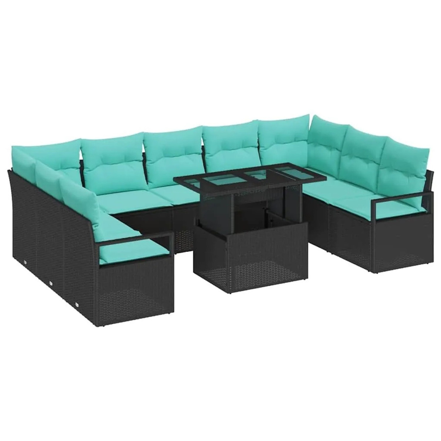vidaXL Gartensofa-Set aus Poly Rattan mit integriertem Stauraum, 10-teiliges L-Shape Lounge-Set in Schwarz und Blau mit wetterfesten Polstern - Bild 2