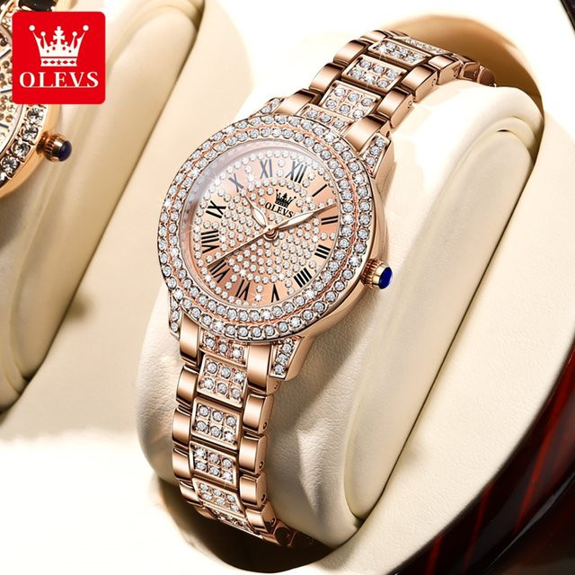 OLEVS Armbanduhr, Edelstahl, Diamant, Roségold, Quarz, Damen - Bild 1