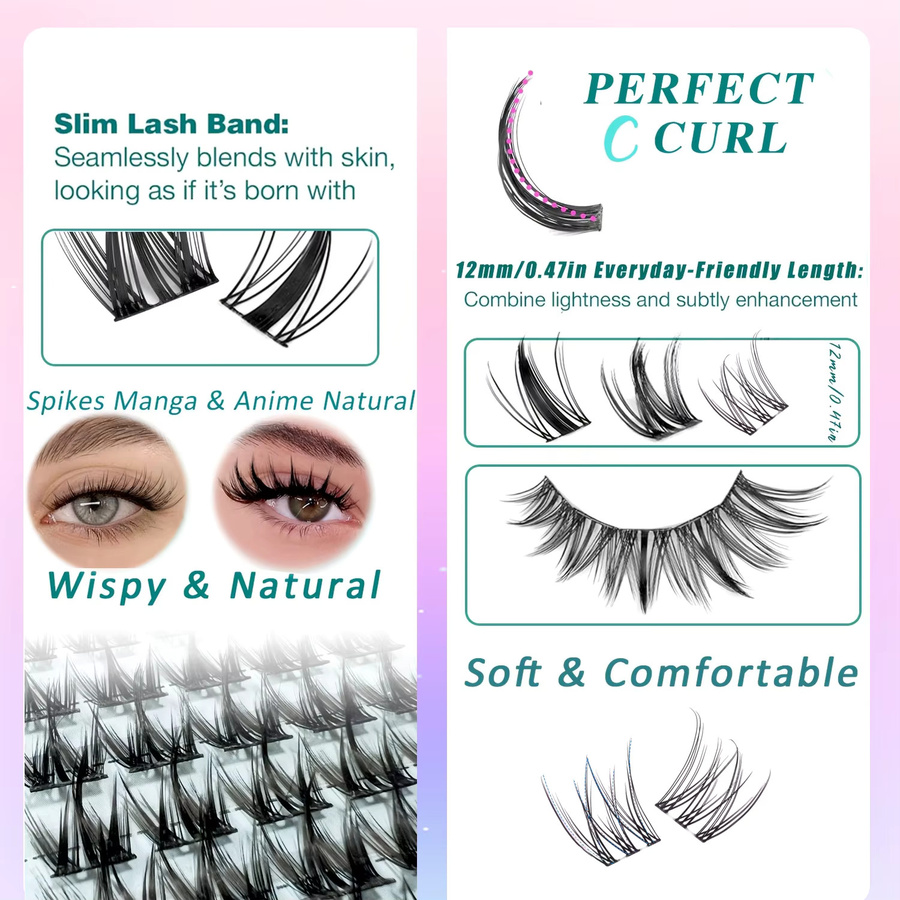 Queenice Manga Spiky Lash Clusters, Wispy Eyelash Clusters, 300 Stück, Natürlich - Bild 2
