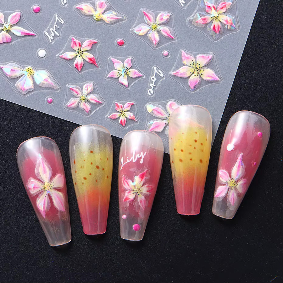 Full Beauty Nagelkunst-Aufkleber Lilienblüten, Gold, 2 Stück - Bild 3
