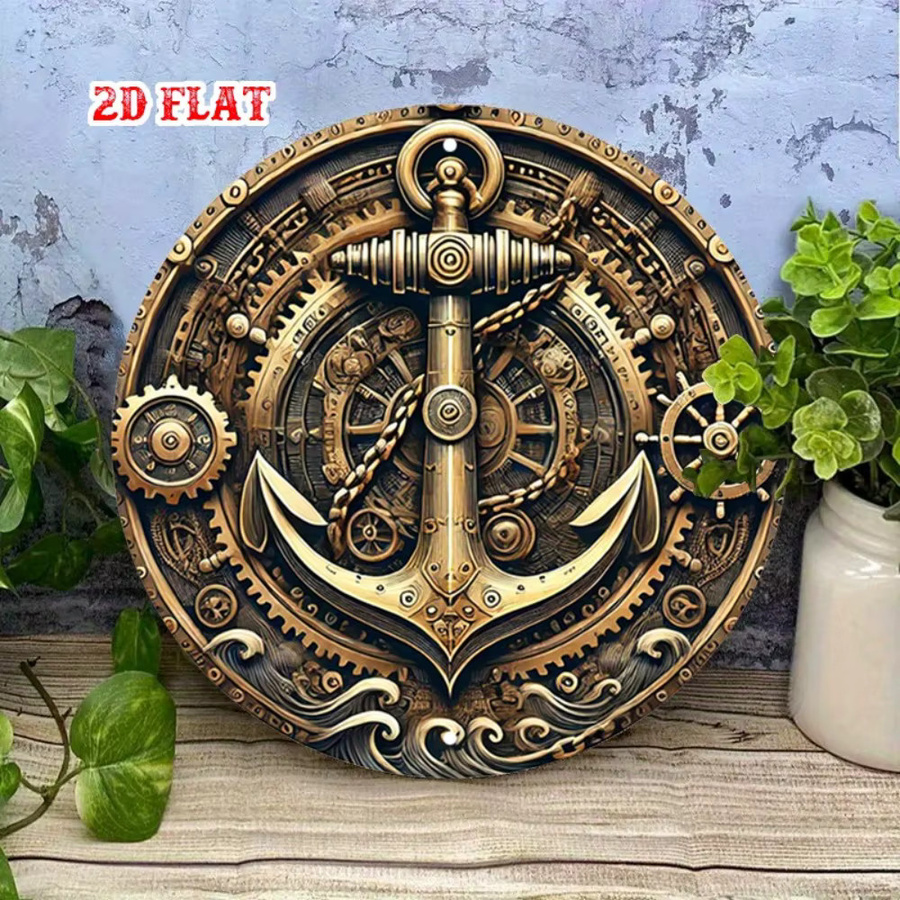 CIFBUY Vintage Steampunk Anker Wandkunst aus Metall, Rund, Blau-Bronze, Durchmesser: 20 cm - Bild 2