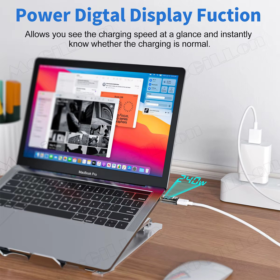 USB C 4.0 OTG-Adapter Typ C auf USB Typ C mit digitalem Display, PD 240W und 100W Datenübertragung, blau transparent - Bild 2