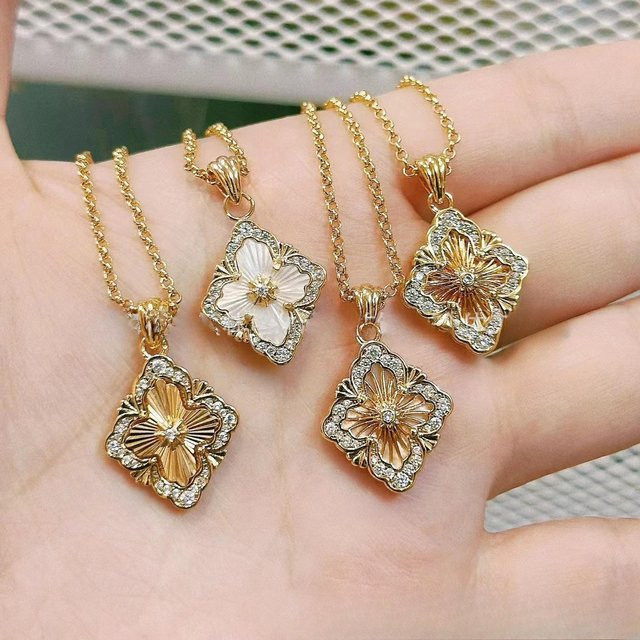 Wucifang Jewelry Halskette, Kleeblatt, Achat, Damen, Yellow Gold brown - Bild 1