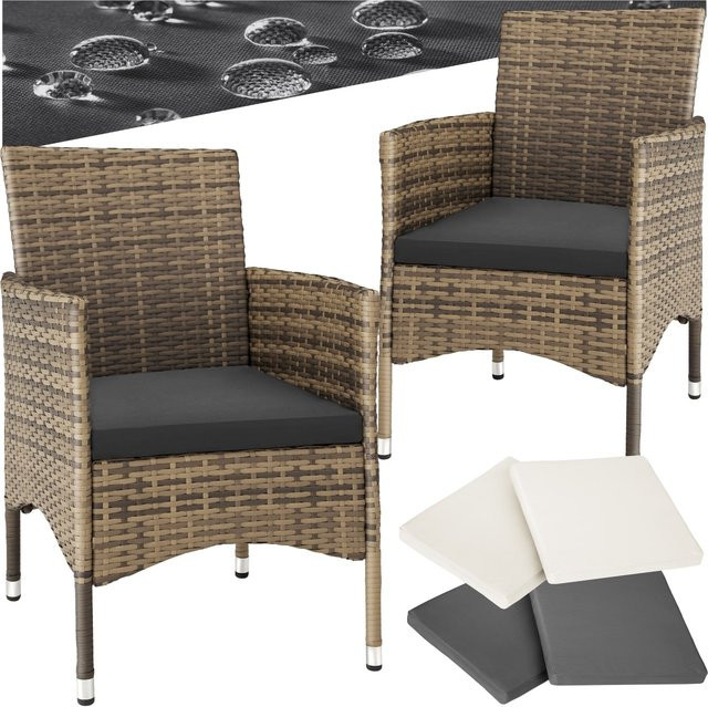 tectake 2er Set Rattanstühle mit Sitzkissen und Armlehnen, B/T/H: 59 x 57 x 85 cm - Bild 1
