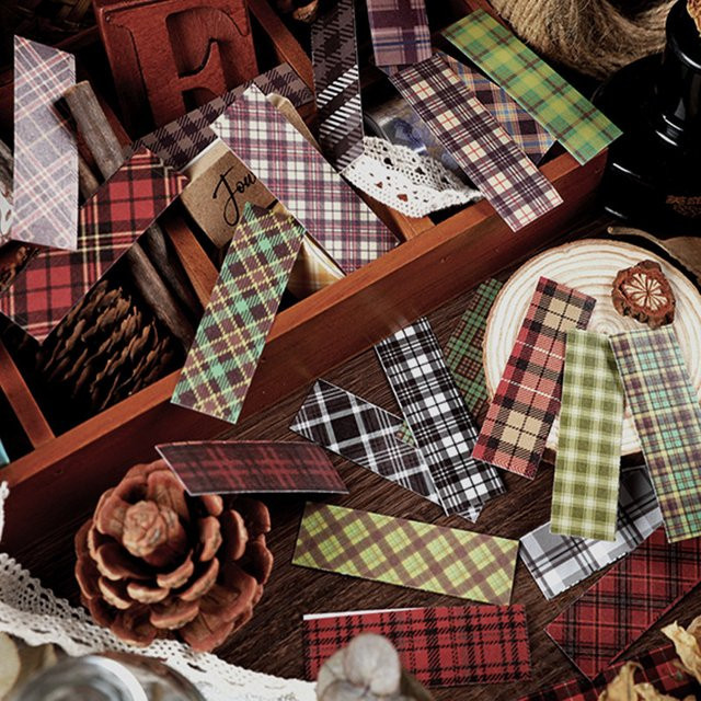 20 Stück Vintage Plaid Serie Aufkleber in Multicolour für Tagebuch, Album und Scrapbooking als DIY Deko-Material - Bild 1