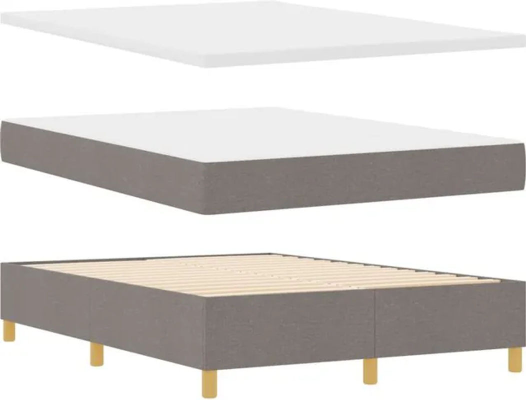 vidaXL Boxspringbett mit Matratze und Bank in Taupe meliert, Modernes Design aus Stoff und Holzwerkstoff, B/T: 160 x 200 cm - Bild 1