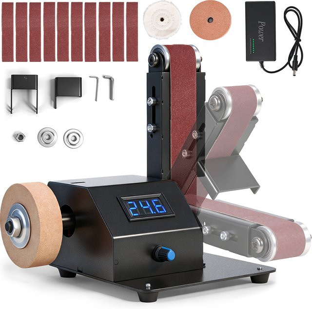 YOFIDRA 7-Gang Elektrischer Bandschleifer in Schwarz mit einstellbarem Winkel von 0-90 Grad als Tischschleifmaschine für Holz, Metall und Kunststoff - Bild 1