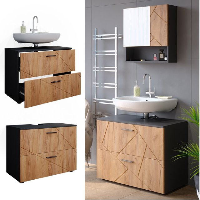 Vicco Waschtischunterschrank Irma Badschrank in Anthrazit und Eiche mit Hochglanz-Finish, Breite: 80 cm - Bild 1