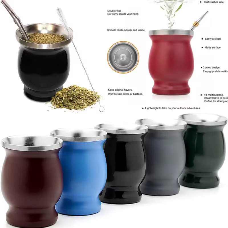Untior Mate-Becher Set aus doppelwandigem 304 Edelstahl in Schwarz mit Bombillas und Reinigungsbürste, 230 ml - Bild 3