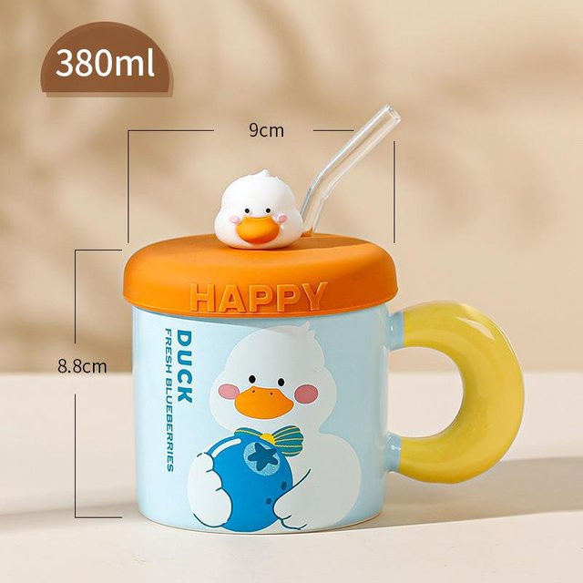 Kreative Cartoon-Keramiktasse mit Deckel von Yiran toy 1 in verschiedenen Farben, 380 ml - Bild 1