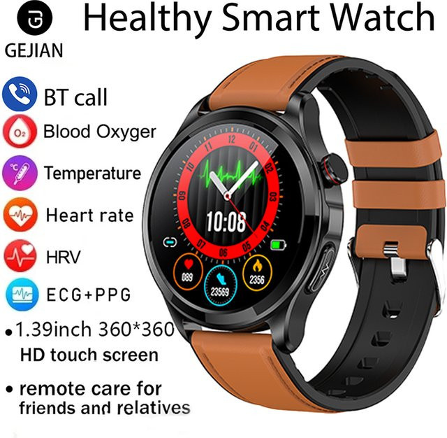 GEJIAN Smartwatch, Schwarz, Silikon, 1,39 Zoll, Rund - Bild 1