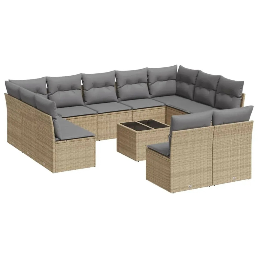 vidaXL 12-teilige Garten-Sofagarnitur aus Poly-Rattan mit Kissen in Beige-Grau - Bild 2