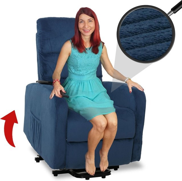 MCW Fernsehsessel K62 mit Liegefunktion und Aufstehhilfe aus Cord in Blau - Bild 1