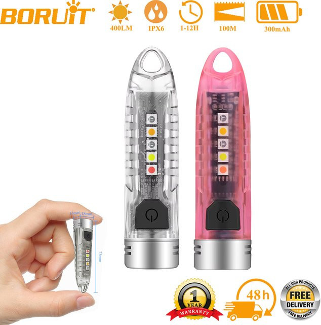 BORUIT V1 EDC Schlüsselanhänger-Taschenlampe, silberne LED-Arbeitsleuchte, wiederaufladbar via Typ C, tragbare Mini-Taschenlampe aus Metall - Bild 1