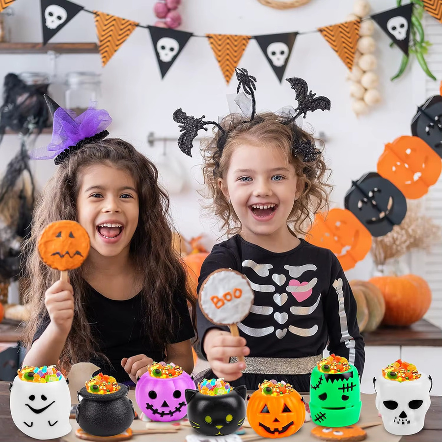 PGY Halloween-Süßigkeitseimer aus Kunststoff in Multicolor als Partyzubehör für Kinder mit Kürbis-Geist-Kessel Design - Bild 5