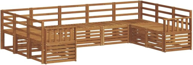 vidaXL Sofagarnitur 9-teilig aus Akazie Massivholz in Natur Braun, U-Form mit Latten-Design - Bild 1
