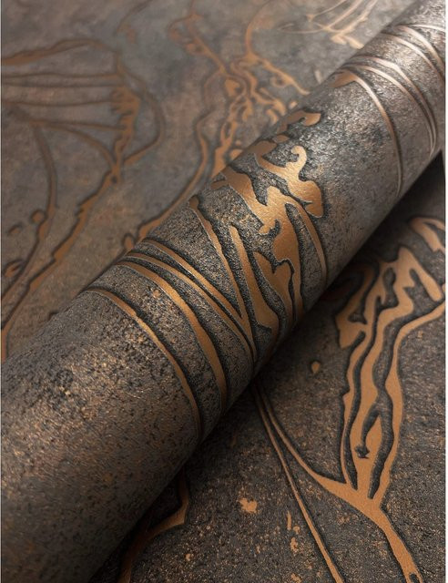 Newroom Vliestapete Fozia Black Copper mit geometrischem Grafik-Design in modernem Satin-Gloss-Finish - Bild 1