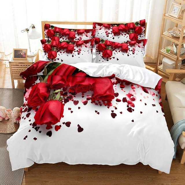 Your Warm Home Blumen-Bettwäsche-Set mit 3D-Digitaldruck, Weiß, B/H: 135 x 70 cm, 2-teilig - Bild 1