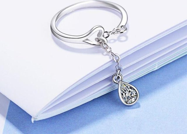Öffnungsringe 925 Sterlingsilber, Herz, Wassertropfen, Kristall, Damen - Bild 1