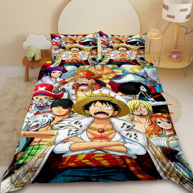 3-teiliges One Piece Bettwäsche-Set mit Luffy Motiv von Binchi Fitness, buntes Anime Cartoon Bettwäsche-Set aus Mikrofaser, B/H: 140 x 210 cm - Bild 1