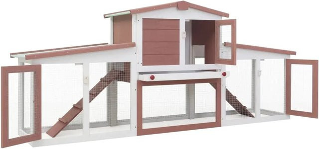 vidaXL Kaninchenstall aus lackiertem Kiefernholz in Braun und Weiß, B/T/H: 204 x 45 x 85 cm - Bild 1