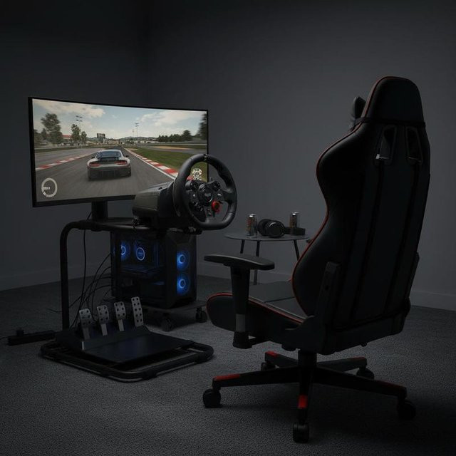 Lenkradständer Gaming-Sitz mit Stahlrahmen in Schwarz, höhenverstellbar 600–830 mm, Neigung 0°–40° für Rennsimulatoren kompatibel mit Logitech, Thrustmaster, Fanatec, Hori und Mad Catz - Bild 1