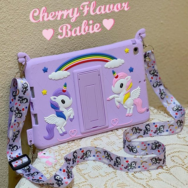 3D Einhorn Schutzhülle für Apple iPad, iPad Air, iPad Pro und iPad Mini, weiche Kinderhülle mit Halterung, Farbe: Lila - Bild 1