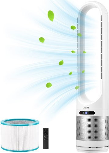 VEVOR Turmventilator ohne Flügel mit H13 HEPA-Filter, 8 Geschwindigkeiten, 80° Oszillation, Timer und Fernbedienung, Weiß - Bild 1