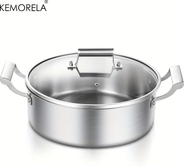 KEMORELA Hot Pot Suppentopf aus Edelstahl 304 mit Glasdeckel und Doppelgriff, Silber - Bild 1