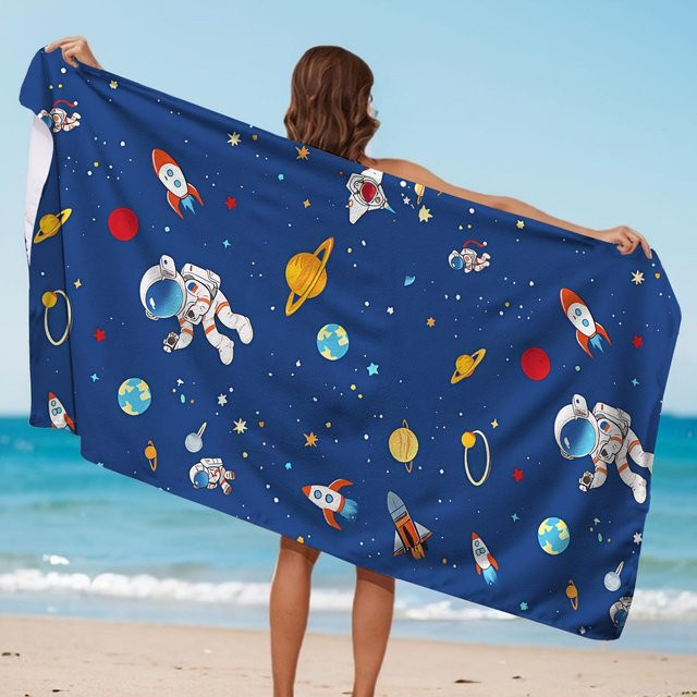 Dalangpa Strandtuch Astronaut Planet Rakete, schnelltrocknend und atmungsaktiv, B: 40 cm, H: 60 cm - Bild 1