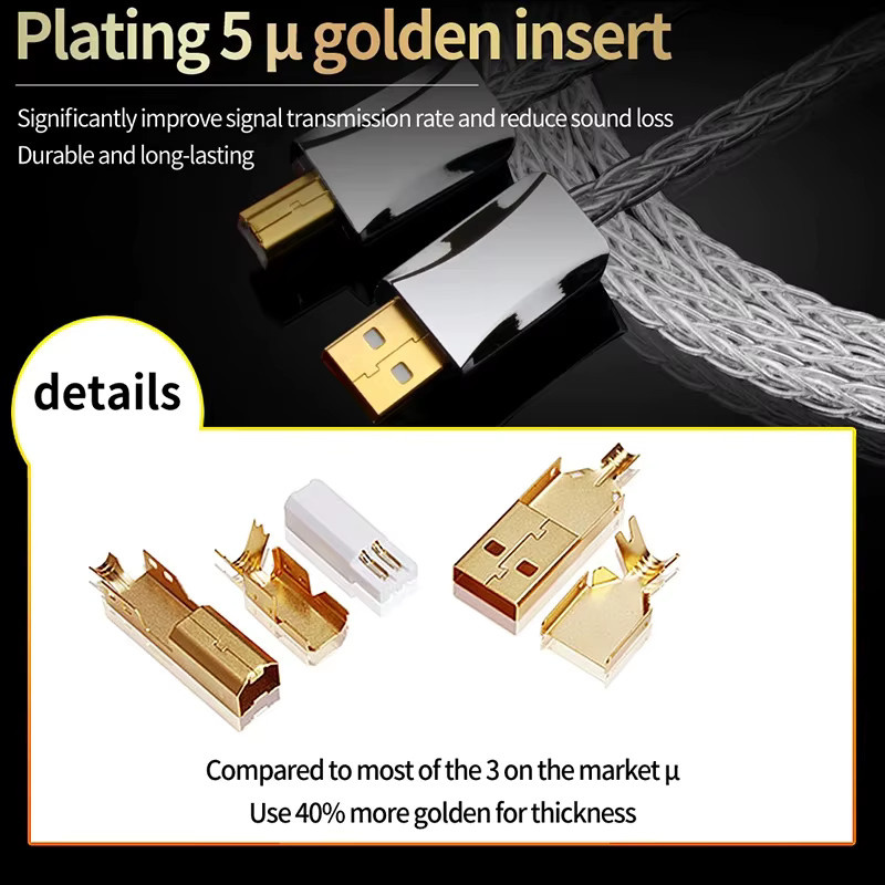 TODN HiFi 4N Reines Silber USB-Kabel High-End OTG-Audiokabel für DAC Verstärker Decoder in Silber - Bild 4