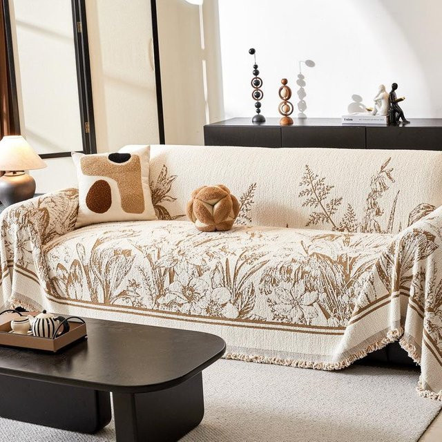Super Six Universal Sofabezug mit floralem Jacquard-Muster aus verdicktem Wollgarn, B/T: 180 x 130 cm - Bild 1