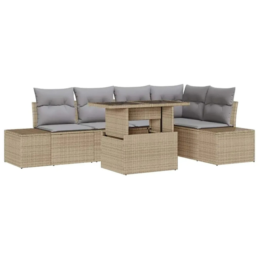 vidaXL 6-teilige Garten-Sofagarnitur aus Poly Rattan in Beige mit Kissen und Gartentisch - Bild 2