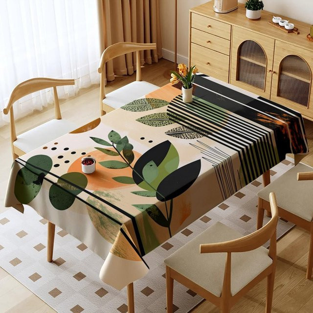 Wasserdichte quadratische Tischdecke von JINGYUE Pet mit geometrischem Muster in Mehrfarbig, B/B: 140 x 140 cm - Bild 1