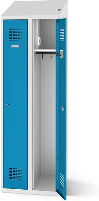 rotstahl Kleiderspind mit 2 Türen in Blau und lichtgrauem Korpus, B: 60 cm, H: 200 cm - Bild 1