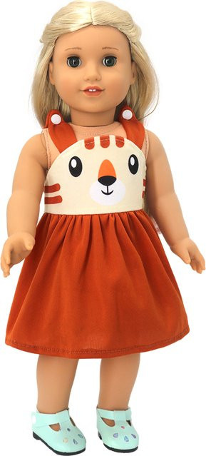 Lin Kun Puppenkleid mit Tiger-Print und Hosenträgern, Zubehör, Orange - Bild 1