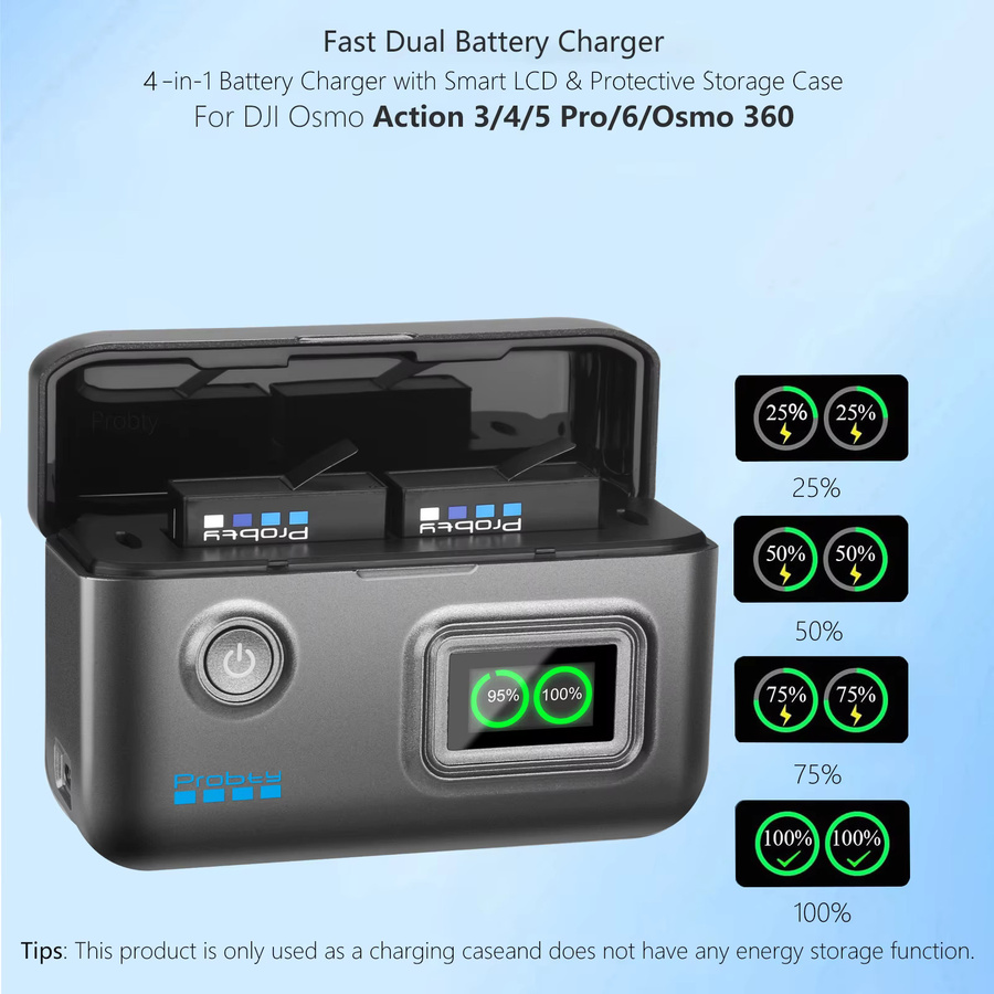 DJI Ersatzakku 2200 mAh mit 2-Kanal-Ladebox für Osmo Action 6/5/4/3 und Osmo 360 Zubehör - Bild 2