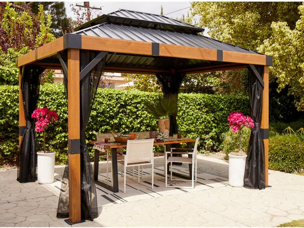 Sojag Aluminium Pavillon Fontana mit Stahldach und Moskitonetz in Braun und Schwarz B/T/H: 364,3 x 298,0 x 310,0 cm - Bild 2